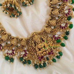Antique Temple Haram -Lakshmi Haram-Green Beads -G5481