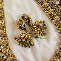 Antique Temple Haram -Lakshmi Haram-Green Beads -G5481