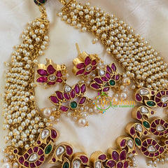 Gold Look alike Cluster Pearl Pendant Choker-Lotus-G5485