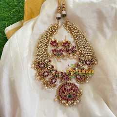 Gold Look alike Cluster Pearl Pendant Choker-Lotus-G5485