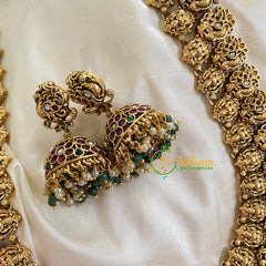 Antique Temple Lakshmi coin style Neckpiece-Green Beads -G5460