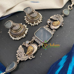 Grey Dual Tone High Neck Choker -S455