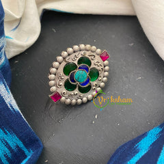 Oxidized German Silver Finger Ring-  Blue Shades -S700