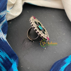 Oxidized German Silver Finger Ring-  Blue Shades -S700