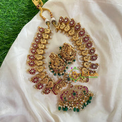 Gold Look Alike Short Neckpiece-Peacock-Green Bead-G5464