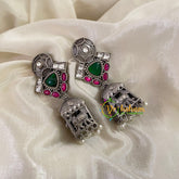 Green Red Silver Look Alike Jhumkas -S492