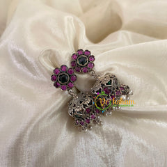 Silver Look Alike Jhumkas -Pink Green -S487