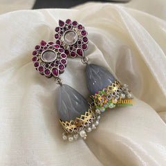 Dual Tone Jhumkas-Pink ad Grey -S483