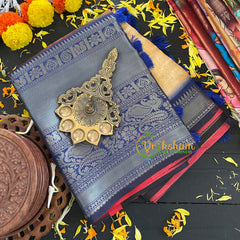 Yellow Kalamkari with Blue Border-The Elephant-VS293