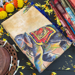 Yellow Kalamkari with Blue Border-The Elephant-VS293