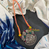 Temple Lakshmi Pendant Rope Neckpiece-Pink Yellow-S450