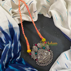 Temple Lakshmi Pendant Rope Neckpiece-Pink Yellow-S450