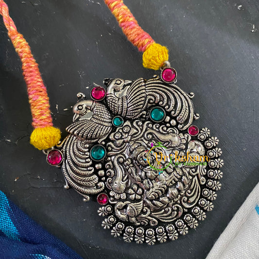 Temple Lakshmi Pendant Rope Neckpiece-Pink Yellow-S450