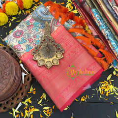 Pale Yellow Kalamkari Semi Soft Silk Saree-VS281