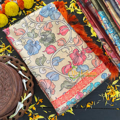 Pale Yellow Kalamkari Semi Soft Silk Saree-VS281