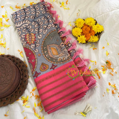 Grey Kalamkari Semi Soft Silk Saree-VS297