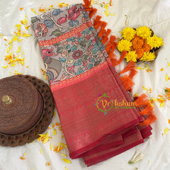 Grey Kalamkari Semi Soft Silk Saree-VS282