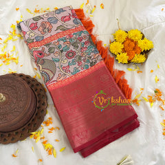 Lavender Kalamkari Semi Soft Silk Saree-VS284