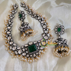 Green Stone Victorian Diamond Choker-VV040