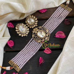 Baby Pink Bead Victorian Diamond Choker-VV034