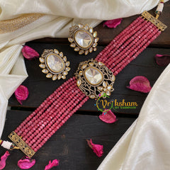 Pink Bead Victorian Diamond Choker-VV033