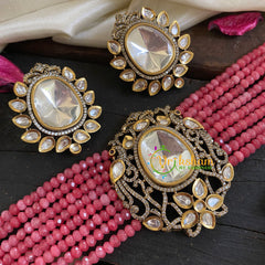 Pink Bead Victorian Diamond Choker-VV033