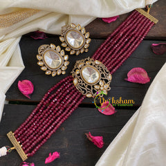 Maroon Bead Victorian Diamond Choker-VV032
