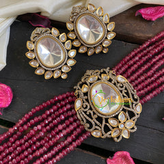 Maroon Bead Victorian Diamond Choker-VV032
