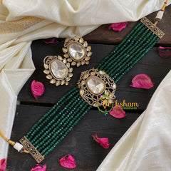 Dark Green Bead Victorian Diamond Choker-VV030