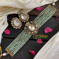 Pastel Green Bead Victorian Diamond Choker-VV029
