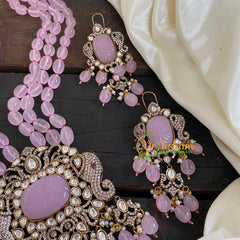 3 Layered Victorian Diamond Neckpiece-Baby Pink-VV050