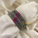 Oxidized Kolhapuri Bangles-Red Stone Floral -S465