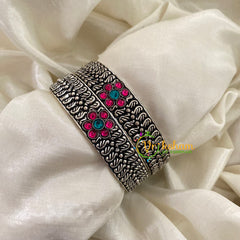 Oxidized Kolhapuri Bangles-Red Stone Floral -S465