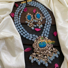 3 Layered Victorian Diamond Neckpiece-Light Blue-VV056