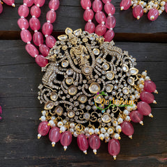 Pink Bead Victorian Diamond Temple Neckpiece-VV058
