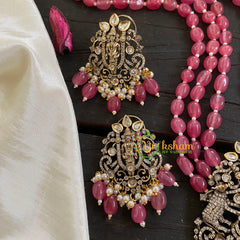 Pink Bead Victorian Diamond Temple Neckpiece-VV058