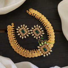 Centre Stone Coin Choker Short Neckpiece -Green -G7794