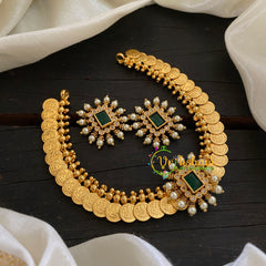 Centre Stone Coin Choker Short Neckpiece -Green -G7794