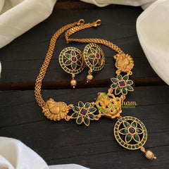 Green Red Stone Lakshmi Short Neckpiece -G7773