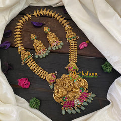 Gold Look Alike Jadau Kundan Lakshmi Haram -Pastel Green Bead -J1026