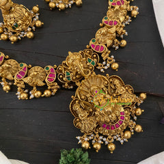 Precious Jadau Kundan Lakshmi Haram - Gold Bead -J1024