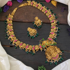 Precious Jadau Kundan Lakshmi Haram - Green Bead -J1022