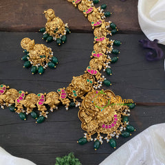 Precious Jadau Kundan Lakshmi Haram - Green Bead -J1022