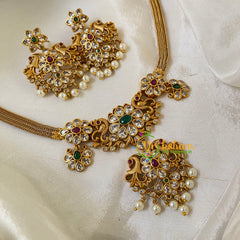 Premium AD Stone Short Neckpiece-Floral-G6506