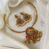 Premium AD Stone Hasli Short Neckpiece-Red Green-G6509