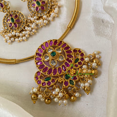 Premium AD Stone Hasli Short Neckpiece-Red Green-G6509