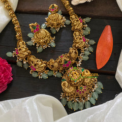 Precious Jadau Kundan Lakshmi Haram -Pastel Green Bead -J1025