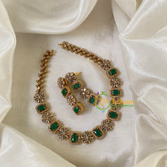 Elegant Premium AD Stone Choker Short Neckpiece-Green white -G6399