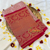 Soft Maroon Semi Benarasi Saree -Flower-VS534