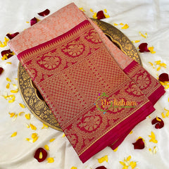 Peach Semi Benarasi Saree - Flower-VS537